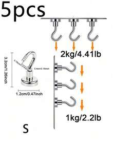 1/3/5/6/910 个装钕磁铁强力圆形免钻孔磁性挂钩，适用于包袋收纳、厨房、露营、邮轮、返校、宿舍、墙面储物、车库、户外烧烤等。 - 黑色 - 查看 8