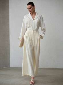 MOTF PREMIUM WOMEN'S LINEN LAPEL COLLAR EMBROIDERED LONG SLEEVE SHIRT, SPRING/SUMMER - Apricot - View 5