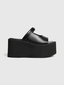 Sugerpunk 女士时尚百搭粗跟厚底凉鞋 - 朋克风休闲圆头后带套脚凉鞋 - 舒适透气，适合夏秋穿着 - 黑色 - 查看 2