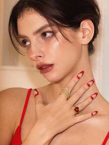 Glisma Women's Single Ring,Premium/Old Money/Classy,Sexy/Vintage,For Mom/Women/Girl/Mother,Summer/Beach/Prom/Party,18K Gold-Plated,Heart - Red - View 3