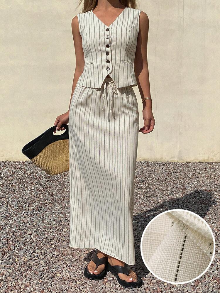 Women's Vacation Casual Striped Vest And Pants 2 Pieces Set