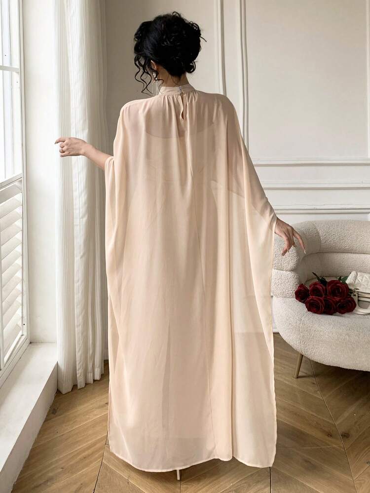 Women's Elegant Solid Color Spaghetti Strap Dress With Rhinestone Embellished Stand Collar And Belt, 2-Piece Set, Spring/Summer,Wedding Guest Dress Women