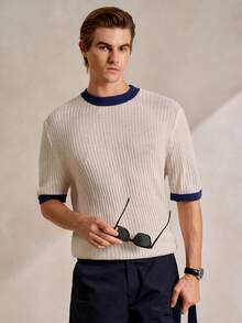 Manfinity CityGents Men's Contrast Trim Round Neck Short Sleeve Casual Knit Top