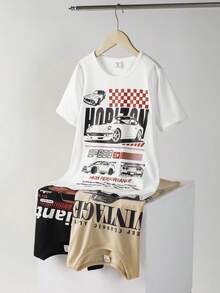 SHEIN Bộ 3 áo thun dệt kim cổ tròn dáng rộng, thoải mái, in họa tiết dành cho trẻ em/bé trai, 3 kiểu dáng. - Nhiều màu - Xem 2