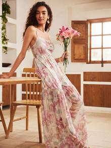 Valentine's Day Bohemian Style Floral Print Mesh Women's Jumpsuit Pajamas - Multicolor - View 1