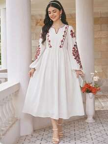 SHEIN Vestido casual de manga larga de color bliso sólido para adolescentes, vestido de primavera/otoño para niñas, uso diario