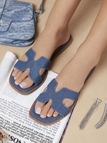 SHUZIA 女士交叉 H 型带休闲平底凉鞋 - 藍色 - 查看 4