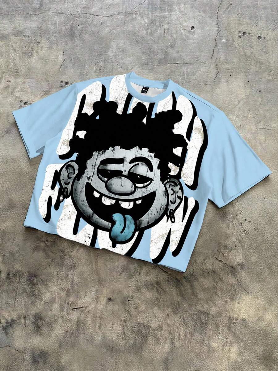 Manfinity ZONE917 Camiseta corta suelta de impresión digital OEM (alta calidad) - Celeste - Ver 1