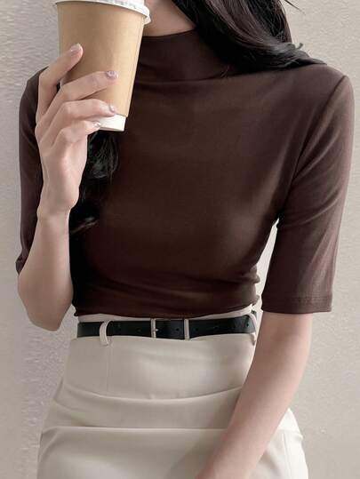 DAZY Women's Mock Neck Short Sleeve Undershirt