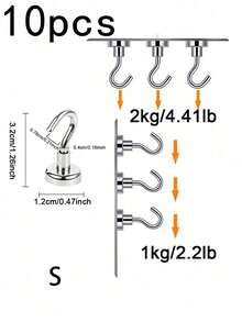 1/3/5/6/910 个装钕磁铁强力圆形免钻孔磁性挂钩，适用于包袋收纳、厨房、露营、邮轮、返校、宿舍、墙面储物、车库、户外烧烤等。 - 黑色 - 查看 9