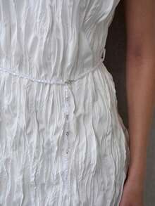 MOTF PREMIUM WOMEN'S RUCHED U-NECK SHORT DRESS WITH BEADED BELT, SPRING/SUMMER - White - View 3