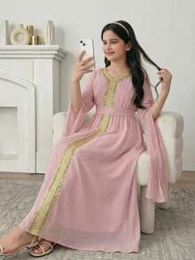 SHEIN رمضان
قرقيعان 
فستان العيد جلابيات رمضان 
جلابيات       
جلابيه       
الملابس التقليدية العربية      
Abaya       جلابية       
قفطان        جراب Girls' White Long Sleeve Slit Sleeve Design Dress With Golden Trim Ribbon Decor, Elegant & Graceful, Suitable For Holidays, Parties, Spring & Summer S For Girls Girls Dress Pink Abaya Abayas For Girls - Pink - View 8