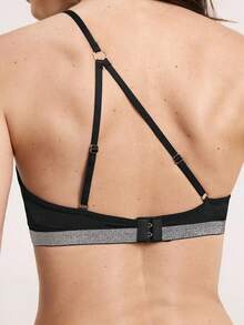 Hourtrue Brasier de mujer sexy con hombros descubiertos y parches de encaje - Negro - Ver 4