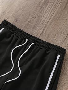 Manfinity Joysei Men Contrast Tape Button Side Drawstring Waist Sweatpants - Black - View 3