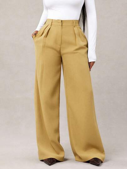 Radiana Women's Minimalist And Stylish Yellow Wide-Leg Pants, Commuter Pants, Gray-Purple Wide-Leg Pants, High-Waisted Wide-Leg Pants, Gray-Purple Suit Pants, Spring/Summer