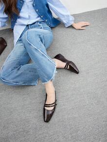 CUCCOO BIZCHIC 女士方头平底巧克力色金属扣套脚平底鞋，舒适休闲玛丽珍鞋，适合搭配连衣裙 - 咖啡棕 - 查看 9