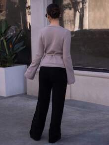 Andrea Bello 女士系带宽松休闲开衫，百搭 - 摩卡棕 - 查看 2