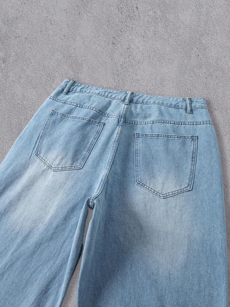 Manfinity Denimwave 时尚高端龙纹阔腿牛仔裤 - 藍色 - 查看 7