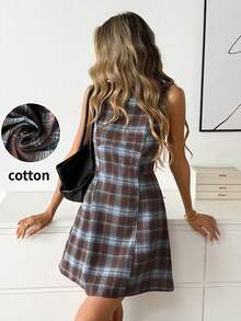 Easowa Đầm ngắn dáng chữ A không tay kẻ caro nhiều màu sắc dành cho nữ - Nhiều màu - Xem 5