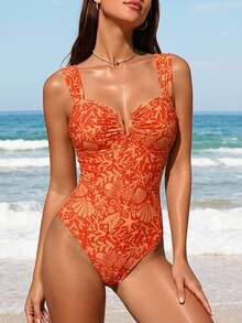 Swim Mod Women's Sexy One-Piece Swimsuit With Shell Print, Suitable For Vacation - Multicolor - View 5