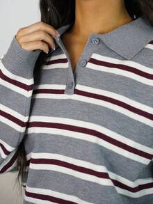 SAYEHFBABY Women's Autumn Retro Striped Turtleneck Sweater - Dark Grey - View 3
