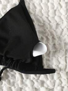 SHEIN Teen Girl Black Solid Color All-Match Swimsuit, Versatile For Spring/Summer 2026 Tropical Vacation - Black - View 5