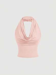 SHEIN MOD 三穿式女士休闲纯色修身夏季上衣，高领露肩款，时尚百搭，适合节日、乡村风、海滩度假、下午茶、晚宴等场合，也可作为舞会上衣或可爱上衣穿着，大码吊带背心/吊带衫。 - 粉色 - 查看 2