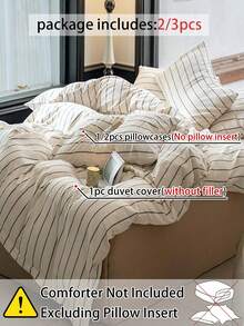 Cirelle Boho Striped Duvet Cover Set – 3 PiecesLinen-Like Washed Cotton, Breathable Farmhouse Bedding, 1 Duvet Cover + 2 Pillowcases (No Insert) - Beige - View 4