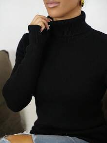 SAYEHFBABY 高领保暖内衬修身长袖毛衣，秋冬季保暖内衣 - 黑色 - 查看 3