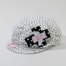 1 Women's Polka Dot Angel Wings Star Cross Newsboy Cap - White - View 3