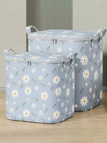 Blue Daisy Storage Bag Oxford Fabric Foldable Waterproof Design Dust Protection Zipper Closure Carry Handles Multi Purpose Organizer For Home Travel - Royal Blue - View 2