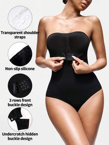 SHAPORA 1pc Women Front Closure Shapewear Bodysuit, Waist & Abdomen Shaping, Padded Cup, Crotch Opening, Comfortable & Easy To Wear - Black - View 5