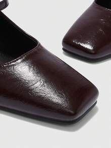 CUCCOO BIZCHIC Giày lười nữ mũi vuông, gót chunky, chất liệu da PU, trang trí khóa cài, kiểu dáng thường ngày thoải mái, phù hợp cho đi chơi, dự tiệc và các dịp lễ. - màu nâu - Xem 6