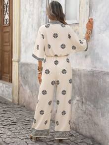 Brillora 女士夏季沙滩度假休闲印花连体裤 - 彩色 - 查看 2