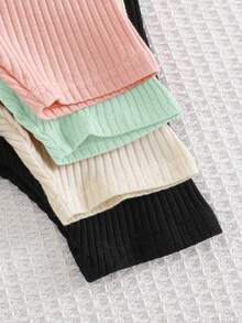 Cozy Pixies 4pcs/Set Baby Girl Solid Color Knitted Soft Elastic Waist Casual Shorts Baby Girl Bottoms Baby Girl Biker Short Toddler Bike Shorts - Green - View 4