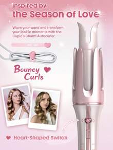 SHEGLAM HAIR Cupid's Charm One-Touch Instant Curler,Pink Automatic Curling Iron 32mm EU Plug,10min Quick Waves,60s Fast Preheat,3 Adjustable Temps,Heart-Shaped Switch,8s Smart Timer,Quick Auto Curl Magic Enhance Shine & Protection Suitable For Medium To Long Hair - Baby Pink - View 4