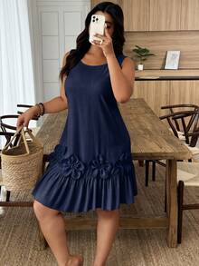 EMERY ROSE Vestido casual sin mangas de unicolor para mujer de talla grande - Azul Marino - Ver 4