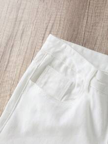Manfinity Joysei Men's Solid Color Simple Daily Casual Pockets White Denim Jeans, Men Pants - Beige - View 3