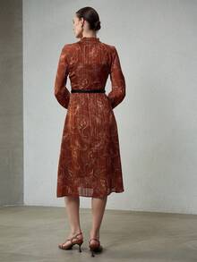 MOTF PREMIUM 女士佩斯利印花梭织连衣裙 - 棕色 - 查看 3