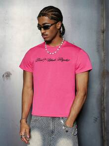 PAVTROS 男士休闲时尚圆领短袖T恤，宽松针织衫，复古手写标语，独特风格，趣味标语“我很好，兄弟”，轻松、幽默、充满活力，个性化定制，日常休闲、街头风、派对、返校、时尚、节日礼物、男友礼物，男女皆宜 - 粉色 - 查看 3