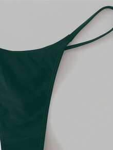 Swim Basics Solid Color Fashionable Sexy Thong Bikini Bottom - Dark Green - View 5
