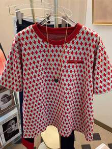 Resyla 女士宽松圆领常规肩部印花短袖T恤 - 紅色 - 查看 6