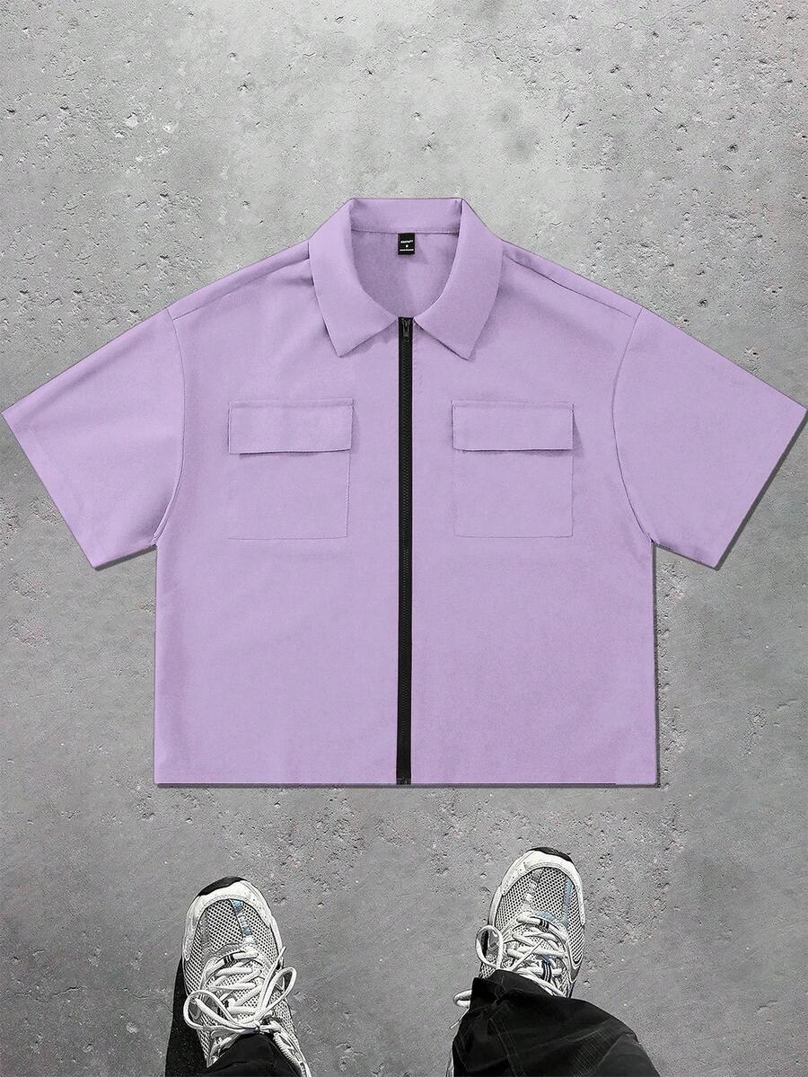 Manfinity EMRG Men's Casual Simple Short Sleeve Shirt, Summer - Mauve Purple - View 1