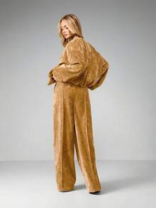 MISSGUIDED 秋冬休闲舒适阔腿灯芯绒高腰阔腿裤 - 駝色 - 查看 2