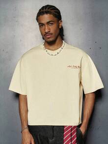 PAVTROS Men's Minimalist Printed Round Neck Short Sleeve T-Shirt - Apricot - View 2