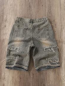 Manfinity Joysei 男士休闲破洞阔腿牛仔短裤 - 銅色 - 查看 2