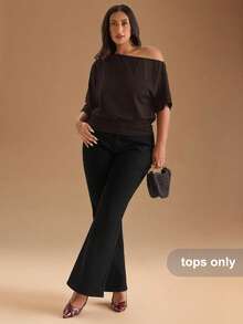 SHEIN BAE Black Casual Slash Shoulder Asymmetrical T-Shirt, Versatile For Daily Wear, Dating, Afternoon Tea, Hanging Out With Friends, All-Matching Occasions