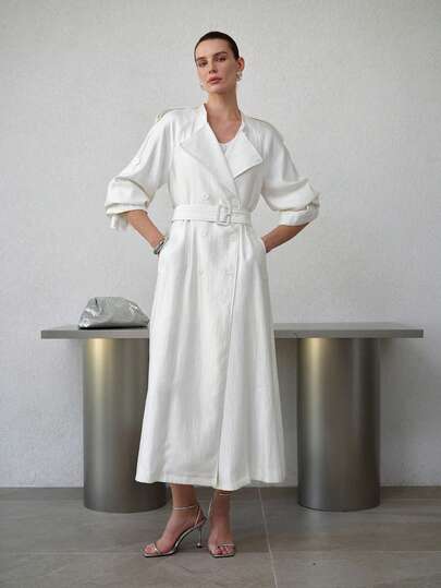 MOTF PREMIUM WOMEN'S LOOSE FIT BELTED LONG TRENCH COAT, SPRING/SUMMER