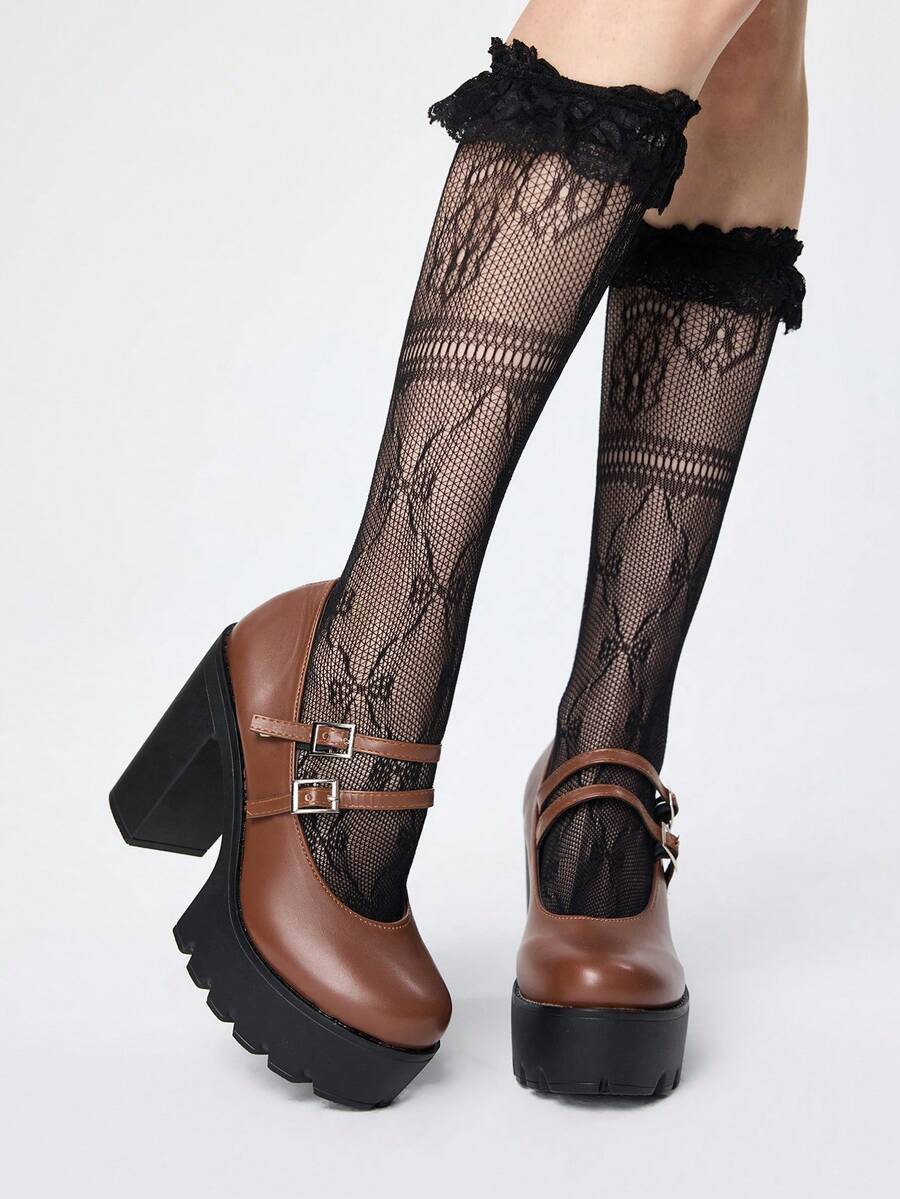 ROMWE Fairycore Women Pumps Valentine's Day - Brown matte - View 1
