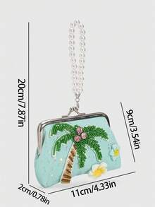 ROMWE Fairycore Một chiếc túi đựng tiền xu hình cây dừa nhiệt đới 4 inch, một chiếc túi nhỏ có dây đeo đính ngọc trai trang trí hình ngôi sao, và một chiếc ví mini màu Dopamine theo phong cách đảo nhiệt đới. - màu xanh lá - Xem 2